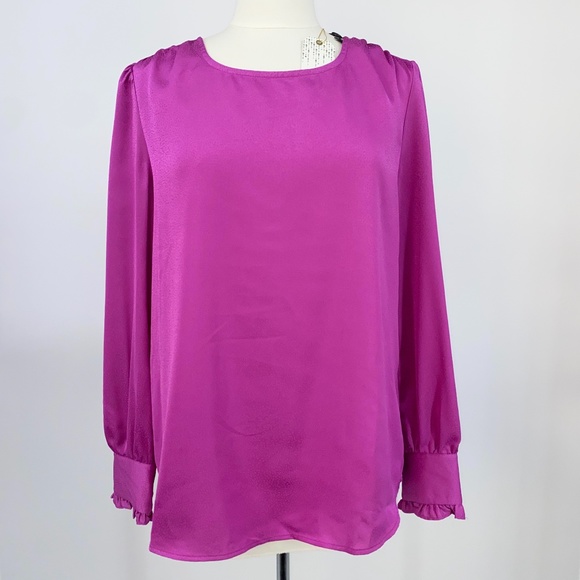 Adrianna Papell Tops - NEW Adrianna Papell blouse sz Large Pink satin cuff long sleeve dimensional $79